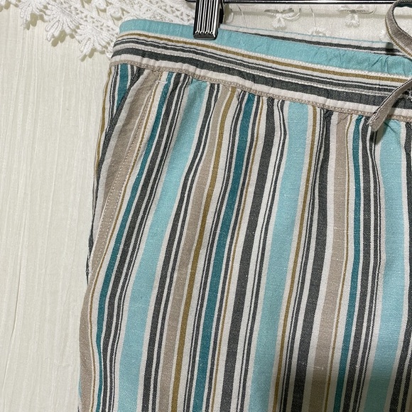 J. Jill Womans Pants Linen Blend Pull-On Tie Waist Tan Striped Petite Medium - Picture 4 of 10